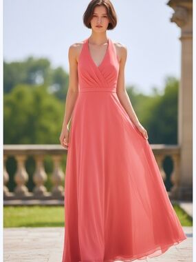 David's Bridal Guava Bridesmaid Prom Long Sheath Halter Dress Size 4
